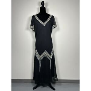 VTG 90's Y2K Beaded Flapper Whimsigoth Drop Waist Slip flare, sleeves  Dress 20W